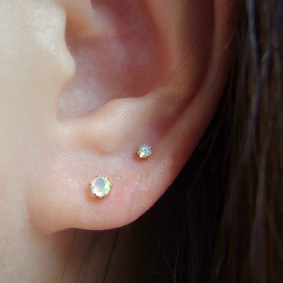 3mm genuine opal stud earrings 14k GF - Picture 2 of 12